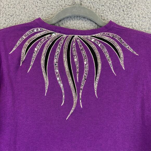 Vtg Bob Mackie Cardigan Medium Purple Artsy Bold Embroidery Embellished Sweater - Picture 8 of 9